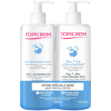 Набор: Молочко для тела Topicrem Baby увлажняющее 500 мл + Очищающий гель для детей 2 в 1 Topicream Baby 500 мл - Pampik