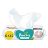 Дитячі вологі серветки Pampers Sensitive, 312 шт. (6 уп. по 52 шт.) - Pampik