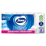 Туалетний папір Zewa Deluxe білий тришаровий, 8 рулонів - Pampik