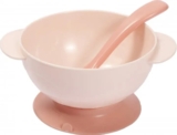 Тарелка на присоске Lindo, с ложкой, 300 мл, розовый (Рк 035 рож) - Pampik - 2