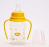 Пляшечка для годування Lindo, вигнута з ручками, 125 мл, жовтий (Li 146 жовт) - Pampik - 3