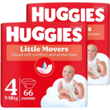 Набір підгузків на липучках Huggies Little Movers 4 (7-18 кг), 132 шт. (2 уп. по 66 шт.) - Pampik