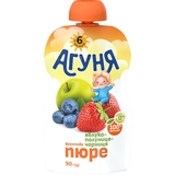 Пюре фруктовое Агуня Яблоко-Клубника-Черника, 90г - Pampik