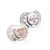 Пустушка силіконова Lovi I love, симетрична, 6-18 міс., 2 шт., бежевий з сірим (22/868) - Pampik