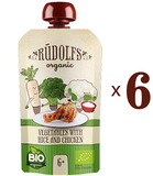 Набор пюре Rudolfs Pouch Овощи с рисом и курицей, 660 г (6 уп. по 110 г) - Pampik