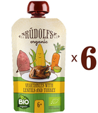 Набор пюре Rudolfs Pouch Овощи с чечевицей и индейкой, 660 г (6 уп. по 110 г) - Pampik