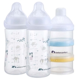 Набор для кормления Bebe Confort Emotion Physio Urban Garden: 2 бутылочки 270 мл + диспенсер, белый (3102209180) - Pampik