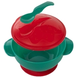 Мисочка Baboo с основой-присоской, крышкой и ложечкой, 6+ мес, красный (9-034) - Pampik - 3