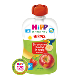 Органічне фруктове пюре HiPP HiPPiS Pouch Яблуко-полуниця-банан, 100 г - Pampik