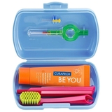 Дорожній набір по догляду за ротовою порожниною Curaprox Travel Set Blue: Розкладна щітка CS5460 Ultra Soft + Зубна паста Be You, 10 мл + Йоржики, 2 шт. + Тревел-кейс - Pampik
