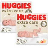 Набір підгузків на липучках Huggies Extra Care 2 (3-6 кг), 116 шт. (2 уп. по 58 шт.) - Pampik