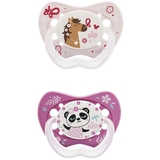 Силиконовая пустышка Nip Замечательная жизнь №3 Панда и Лошадка, ортодонтическая, 16-32 мес., 2 шт., фиолетовый с розовым (31303) - Pampik
