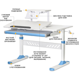 Дитячий стіл Evo-кids TH-310 з полицею S30 Blue (арт.TH-310 W/BL + BD-S30 BL) - Pampik - 2