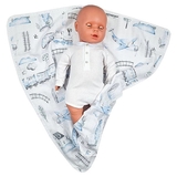 Пелюшка муслінова NL Baby Потяг, 80х80 см, біло-блакитний (37077) - Pampik - 8