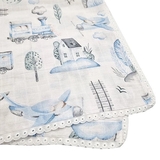 Пелюшка муслінова NL Baby Потяг, 80х80 см, біло-блакитний (37077) - Pampik - 5