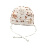 Шапочка NL Baby на зав'язках, велюрова, 0-3 міс., біло-бежевий (011/38123) - Pampik