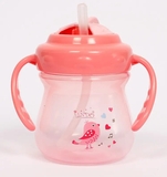 Поильник-непроливайка Lindo с ручками и силиконовой трубочкой, 6+ мес., 250 мл, коралловый (LI 708 розовый) - Pampik - 2