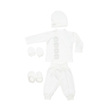 Хрестильний набір для хлопчика Twins з світло-сірою вишивкою, р.68, світло-бежевий (TCB68E-101) - Pampik