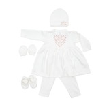 Хрестильний набір для дівчинки Twins з рожевою вишивкою, р.62, світло-бежевий (TCG62E-24) - Pampik