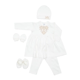 Хрестильний набір для дівчинки Twins з бежевою вишивкою, р.56, світло-бежевий (TCG56E-02) - Pampik