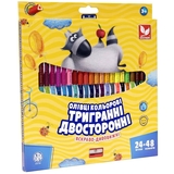 Олівці кольорові тригранні двосторонні Школярик, точила, 48 кольорів, 24 шт. (312116004-UA) - Pampik