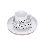 Набор детской посуды Lassig Кот, фарфор, с антискользящими элементами, 3 предмета, белый (1210037108/35851) - Pampik