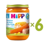 Органічне пюре НіРР Морква з кукурудзою та органічною телятиною, 1140 г (6 шт. по 190 г) - Pampik