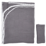 Плед Twins муслиновый, 4-х слойный, с помпонами + салфетка, 100х80 см, серый (1622-PMP-10) - Pampik