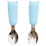 Приборы для кормления Twins Мишка, вилка и ложка, голубой (TV-03-04) - Pampik