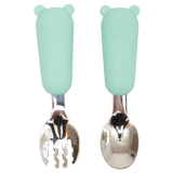 Приборы для кормления Twins Мишка, вилка и ложка, мятный (TV-03-14) - Pampik
