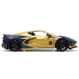 Машина металева Jada Марвел. Люди-Х Шевроле Корвет з фігуркою Росомахи, 1:24, жовтий з синім (253225025) - Pampik - 3