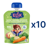 Пюре овощное Elfik Magic Батат-Морковь-Брокколи, 800 г (10 уп. по 80 г) - Pampik