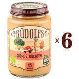 Набір пюре Rudolfs Овочі з лососем, 1140 г (6 уп. по 190 г) - Pampik