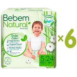 Підгузки на липучках Bebem Natural, 5 (11-18 кг), 144 шт. (6 уп. по 24 шт.) - Pampik