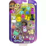 Игровой набор Polly Pocket Стильный гардероб модницы коричневые волосы, розово-белое платье (HKV88-HKV91) - Pampik