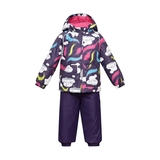 Детский демисезонный комплект Huppa Avery 1, куртка и полукомбинезон, р.86, темно-лилoвый с принтом/темно-лилoвый (41780114-13273-086) - Pampik