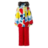 Детский зимний комплект Huppa Renely 1, куртка и брюки, р.122, белый с принтом/красный (41850130-14620-122) - Pampik