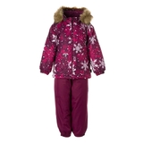 Детский зимний комплект Huppa Avery, куртка и полукомбинезон, р.74, бордовый с принтом/бордовый (41780030-14334-074) - Pampik