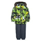 Дитячий зимовий комплект Huppa Avery, куртка та напівкомбінезон, р.86, лаймовий з принтом/сірий (41780030-92847-086) - Pampik