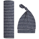 Подарунковий набір Aden + Anais Navy Stripe, пелюшка та шапочка, темно-синій з білим (AA20003) - Pampik