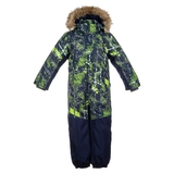 Дитячий зимовий комбінезон Huppa Bruce, р.128, темно-синій з принтом (36330030-82586-128) - Pampik