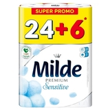 Туалетний папір Milde Sensitive, тришаровий, 24+6 рулонів - Pampik